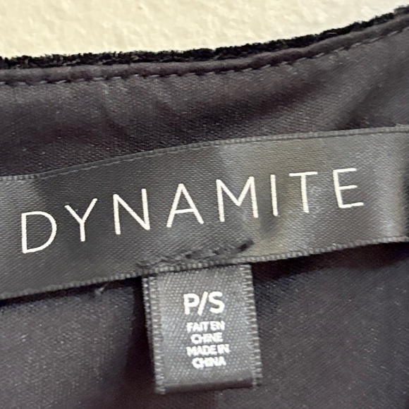 Dynamite Black Sparkly Velvet Midi Dress Faux Wrap Style Ruffle w Slit - Small - Picture 6 of 15